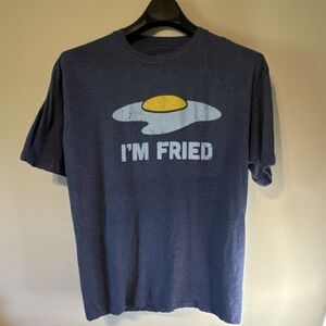 Mad Engine Men's Blue "I'm Fried" Egg Graphic Cotton Knit Regular Crew T-Shirt